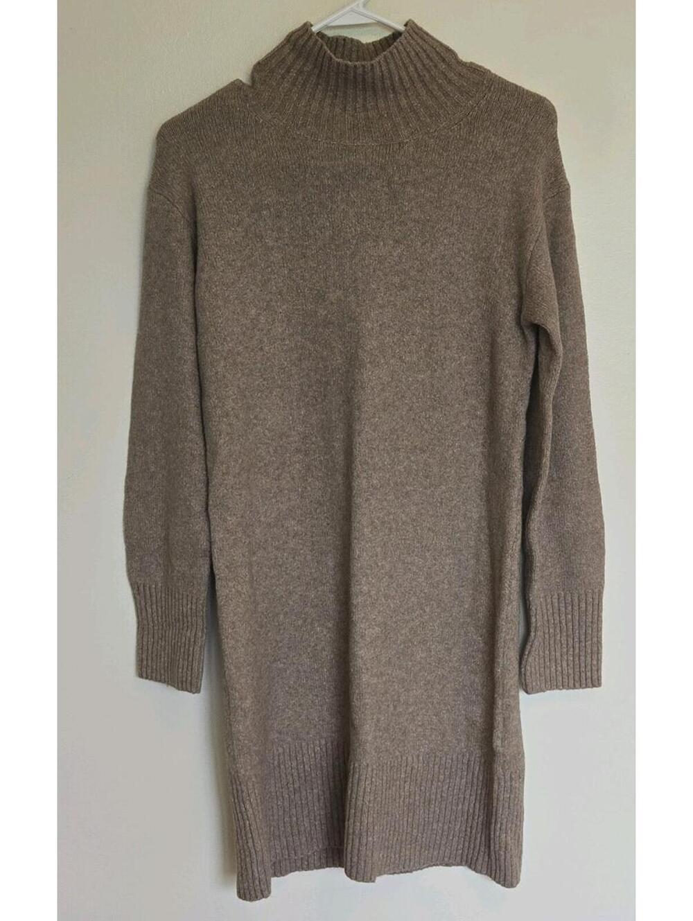NWT Everlane Women Sweater Dress Brown XS Ribbed Cotton Alpaca Wool Mock Neck